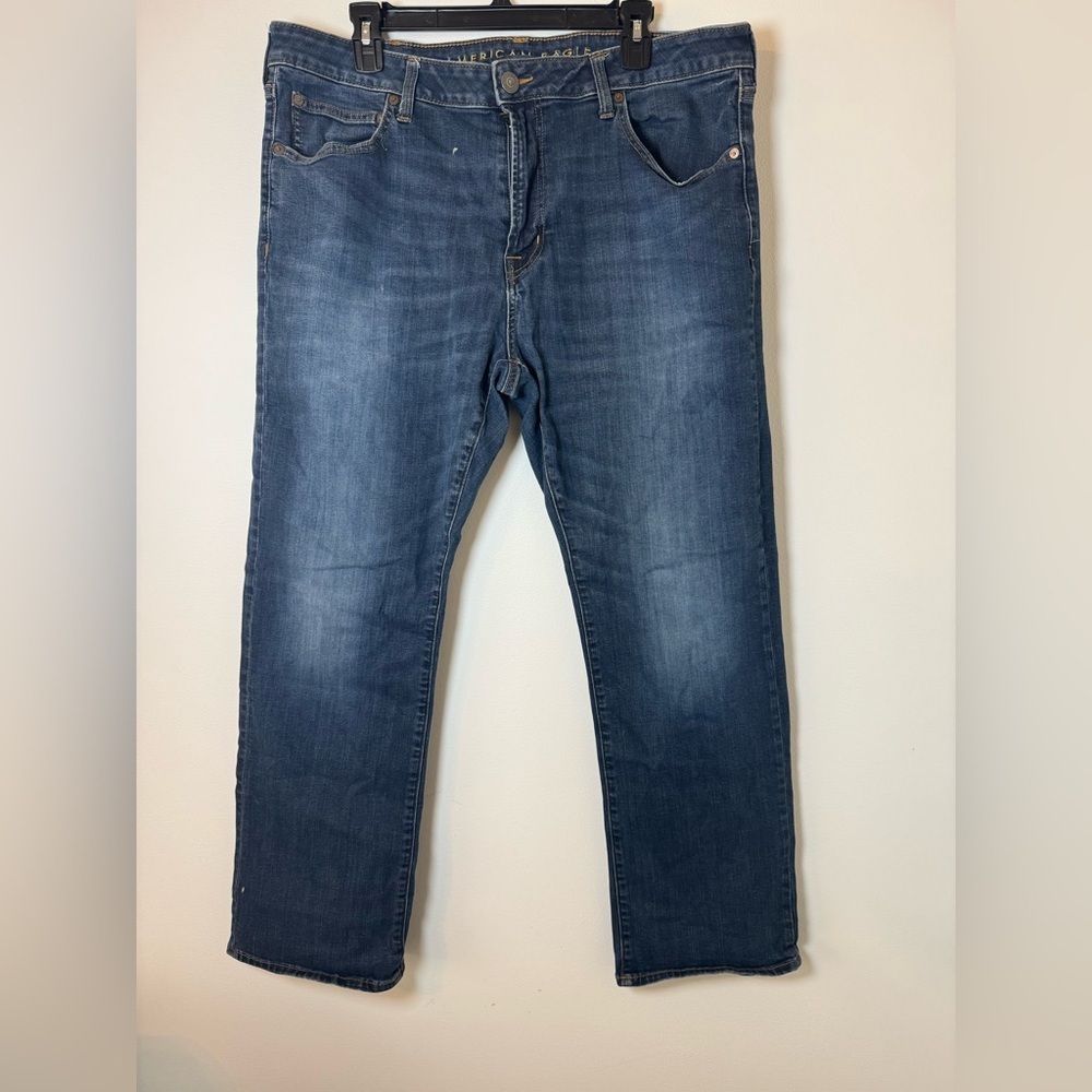 American Eagle Flex Jeans Mens 40x32 Blue Straight Denim Distressed
